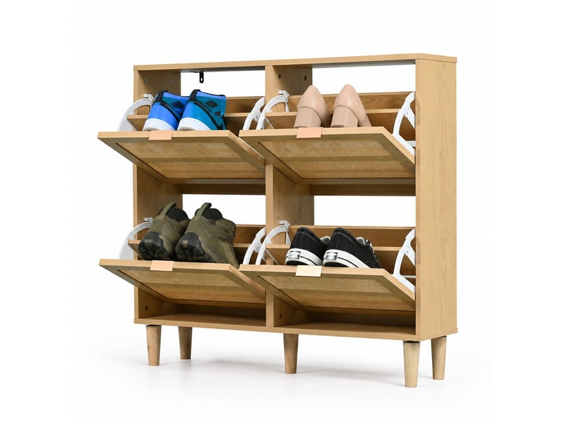  Meuble à chaussures avec 4 tiroirs basculants et étagères réglables pour entrée en panneaux de particules 100×25×90 cm  - Conforama A