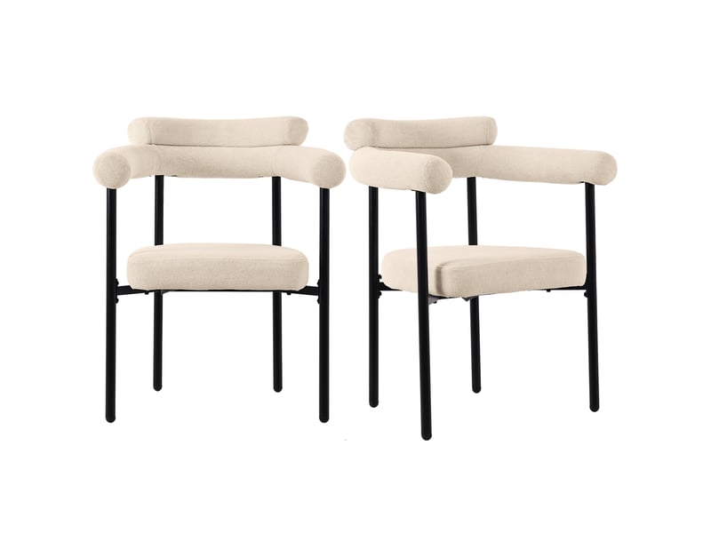  Chaise de salle à manger lot de 2 avec dossier ergonomique  - assise rembourrée, tissu effet suédine - beige  - Conforama A