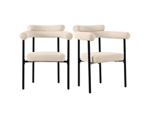 Chaise de salle à manger lot de 2 avec dossier ergonomique  - assise rembourrée, tissu effet suédine - beige