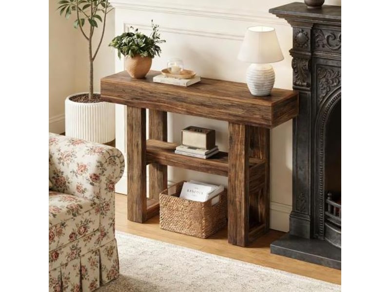  Console d'entrée 105 x 30 x 80 cm marron en mdf, 2 niveaux de rangement avec pieds réglables pour couloir  - Conforama D