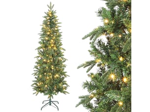 Sapin de noël artificiel 180 cm, arbre de noël slim avec 200 lumières 8 modes d'éclairage 605 branches articulées, vert