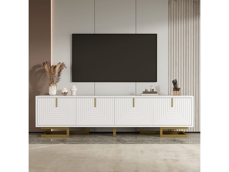  Meuble tv design contemporain avec portes texturées et pieds dorés meuble tv avec rangement  - Conforama B