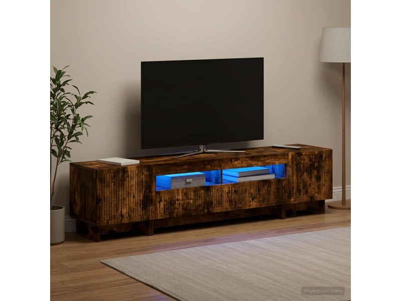  Meuble tv - banc tv - meuble de rangement led 5 pièces chêne fumé bois d'ingénierie  - Conforama C