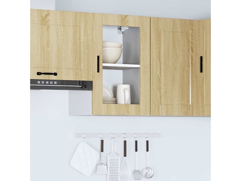  Armoire murale de cuisine et porte en verre porto chêne sonoma shl4384  - Conforama C