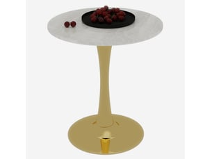 Table basse ulevr ronde 70 cm pour 2 à 4 personnes, plateau effet marbre blanc veiné, structure en fer, coloris doré et blanc
