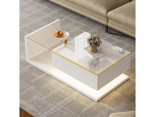 Table basse design 100x50x32,5 cm led 16 couleurs contrôlable rangement verre trempé laqué panneau de particules blanc