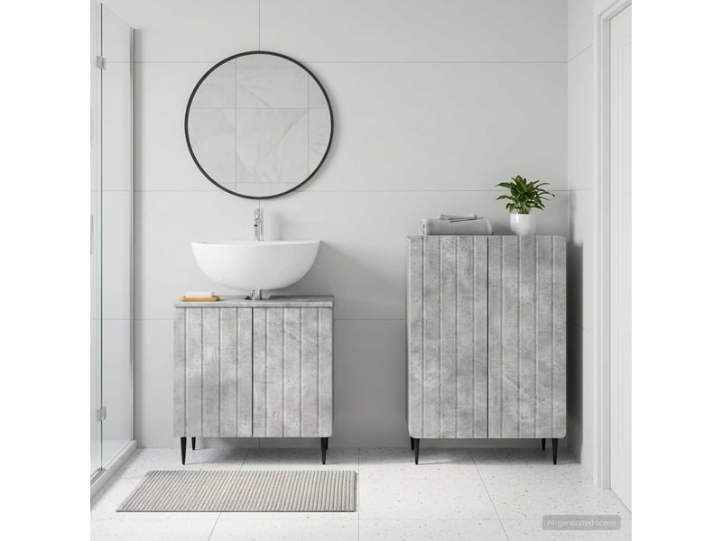  Ensemble de 2 meubles de salle de bain zwolle gris béton cf63238  - Conforama B