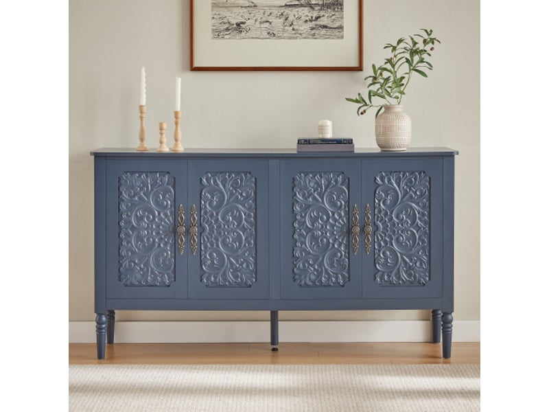  Buffet bleu marine à reliefs antiques, grand rangement, coins arrondis – meuble classique pour salle à manger et salon  - Conforama B