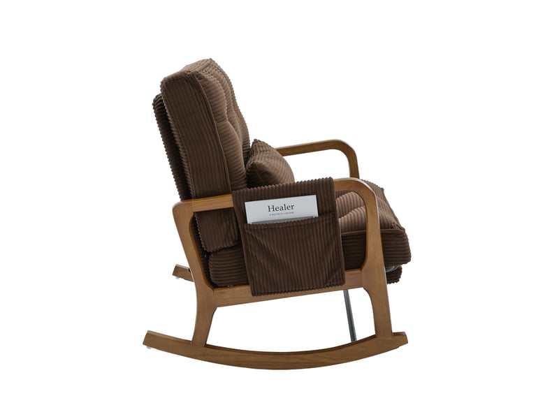  Fauteuil à bascule moderne en velours côtelé marron avec repose-pieds et coussin lombaire  - Conforama E