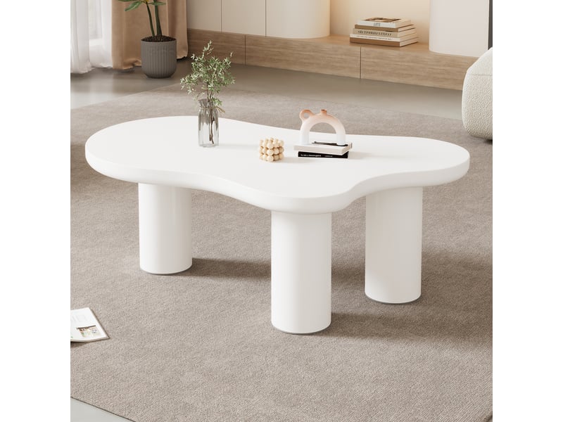  Table basse en forme de nuage blanche 107 cm, plateau en mdf laqué et pieds en pvc, design moderne pour salon  - Conforama B