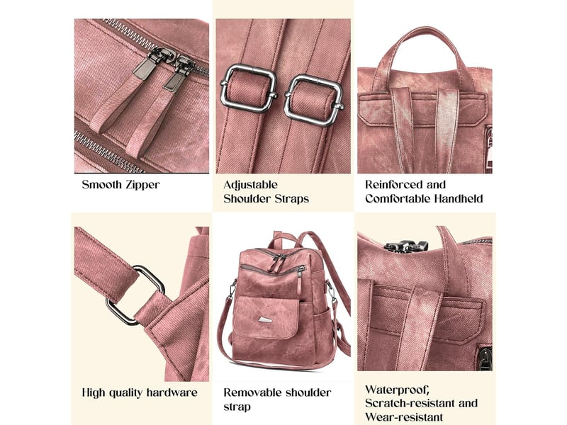  Sac à dos femme en cuir, petit format – imperméable, anti-vol, bandoulière pour ladies-rose  - Conforama D