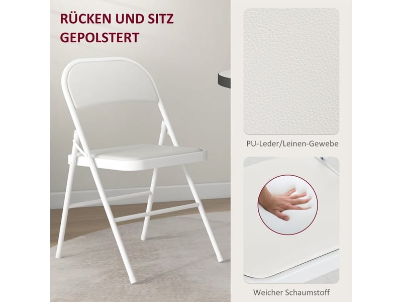  Lot de 4 chaises pliantes en simili cuir blanc - avec coussin - pieds acier - bureauaccueil  - Conforama C