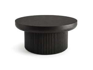 Table basse ronde 78 cm – noir – plateau épais 8 cm, motif parquet et base cannelée moderne pour salon