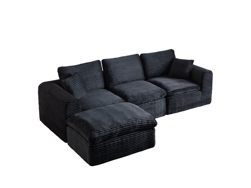  Canapé d'angle modulable 3 places convertible en couchage d'appoint, 3 modules en velours côtelé noir et bleu  - Conforama A