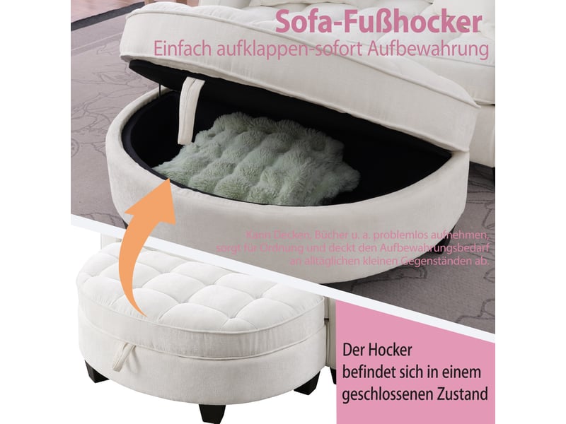 Canapé convertible, canapé-lit, en tissu, beige, 2 en 1, avec pouf, pour salon et séjour, adapté à l'espace de vie - Conforama W
