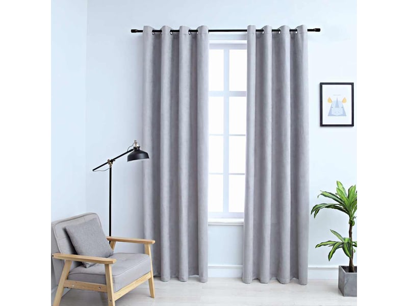  Lot de 2 rideaux occultants, rideaux black-out avec anneaux en métal gris 140x245 cm cf44845  - Conforama B