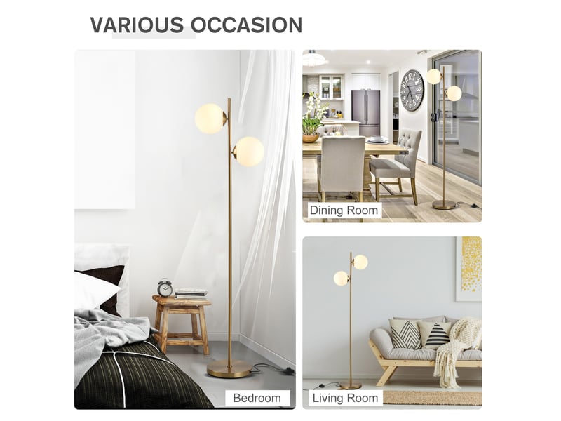  Lampadaire 39x28x165 cm en acier et verre avec interrupteur au pied doré et blanc chicfurn  - Conforama E