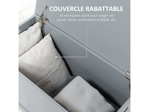Coffre de rangement avec charnières de sécurité boîte de rangement en bois coffre à jouets couvercle gris rabattable