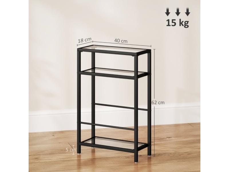  Table d'appoint 3 niveaux en verre trempé, cadre en acier noir – table basse moderne pour salon et chambre  - Conforama C