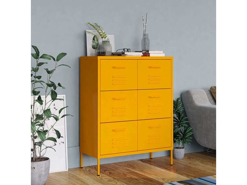  Armoire de rangement bureau, armoire à tiroirs jaune moutarde 80x35x101,5 cm acier  - Conforama B