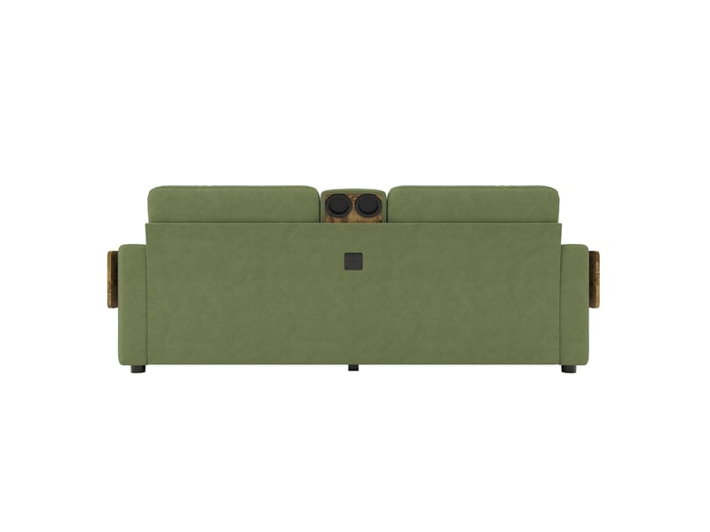  Canapé droit 2 places avec tiroirs de rangement, tablettes rabattables et porte-gobelets en tissu chenille vert  - Conforama A