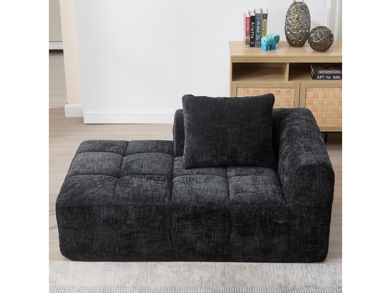  Canapé de salon, canapé moderne, avec méridienne, sans montage, poches latérales, noir  - Conforama R
