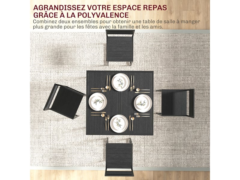  Ensemble table et chaises , table à manger 3 pièces avec 2 chaises encastrables, noir, pour cuisine salon maison  - Conforama W