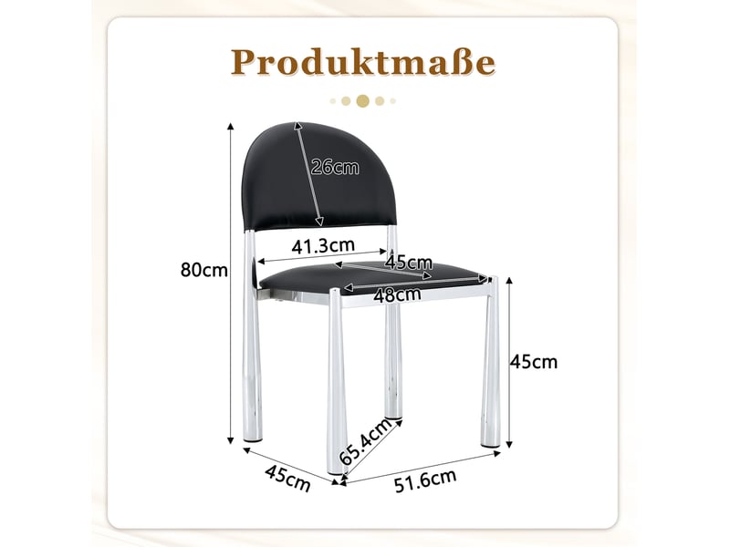  Lot de 2 chaises de salle à manger noires avec dossier semi-circulaire, revêtement en polyuréthane et pieds en métal  - Conforama C
