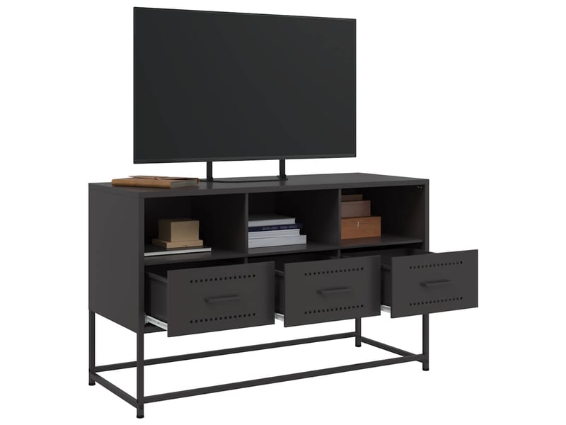 Meuble tv - banc tv - meuble de rangement noir 100,5x39x60,5 cm acier  - Conforama E