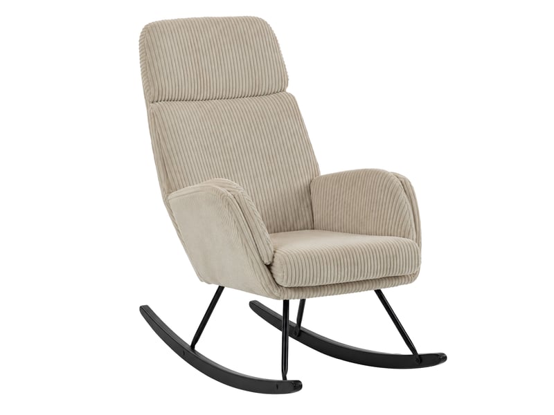  Fauteuil à bascule velours côtelé dossier haut accoudoirs beige  - Conforama A