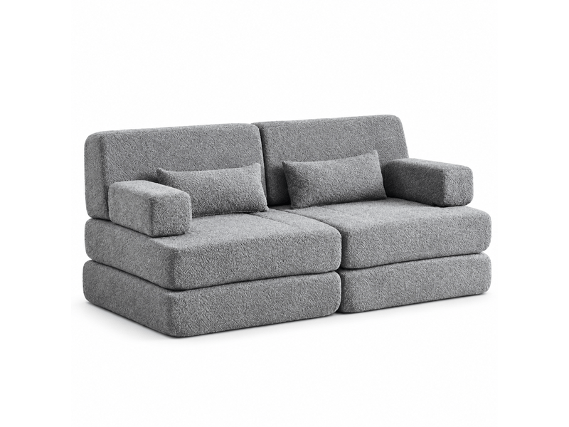  Canapé convertible 2-en-1 2 places 182 x 90 x 80 cm avec couchage pliant, dossier réglable et structure en fer, chenille, gris OMNIGLINT TRADING LTD - Conforama A