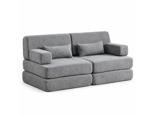 Canapé convertible 2-en-1 2 places 182 x 90 x 80 cm avec couchage pliant, dossier réglable et structure en fer, chenille, gris