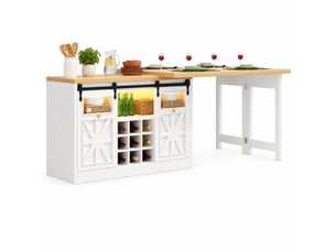 Buffet de cuisine avec table extensible pivotante à 360° et éclairage led, 2 portes, pour salle à manger, blanc mdf