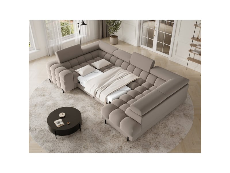  Canapé panoramique convertible factory 3 places beige – angle droit avec coffre – version 4  - Conforama B