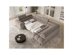 Canapé panoramique convertible factory 3 places beige – angle droit avec coffre – version 4