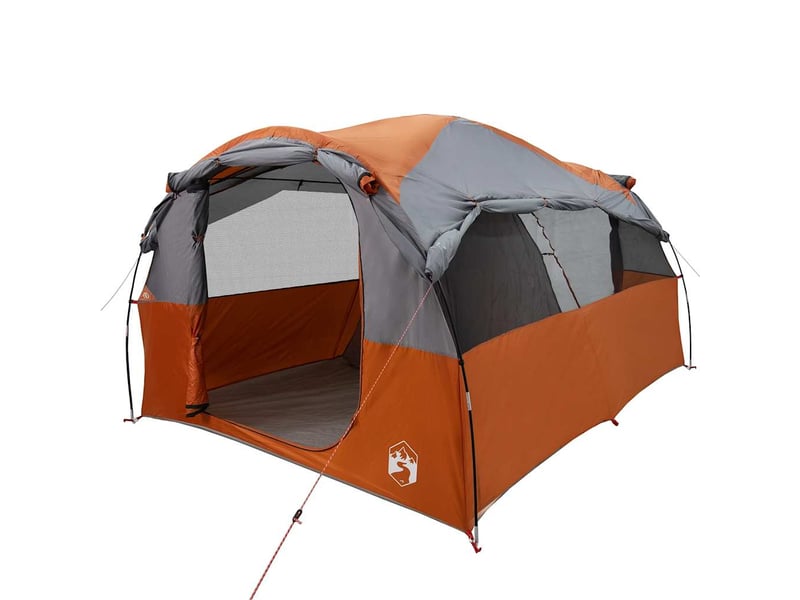  Tente de camping, tente familiale tunnel 6 personnes gris et orange résistant à l'eau  - Conforama D