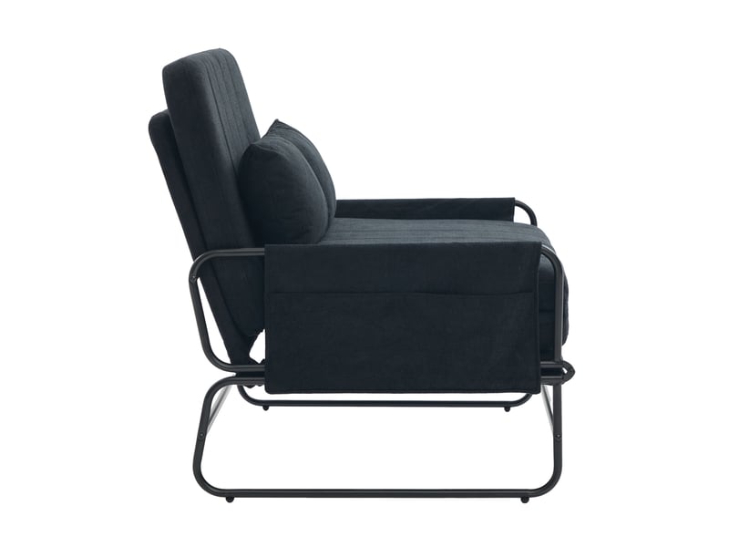 Canapé convertible 2 places noir chenille, structure métal, poches latérales - Conforama E