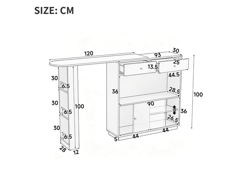 Îlot de cuisine - 120x30x100 cm - plateau extensible - tiroirs - éclairage led - rangement à vin - meuble de rangement - décor chêne CozyNest - Conforama D