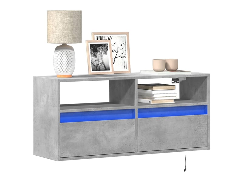  Meuble tv - banc tv - meuble de rangement mural avec lumières led gris béton 100x31x45 cm  - Conforama B