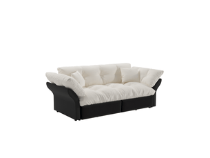 Canapé-lit convertible 3-en-1 190 cm queen-size, velours capitonné, 2 coussins, beigeblanc