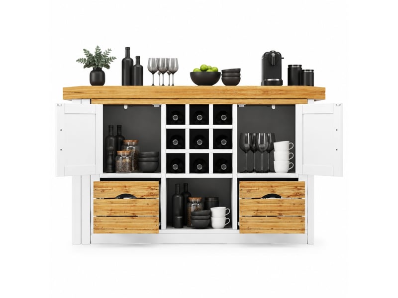  Table de salle à manger extensible avec tiroir, plateau pivotant à 360°, en mdf blanc pour cuisine, 120 × 40 × 72 cm  - Conforama A