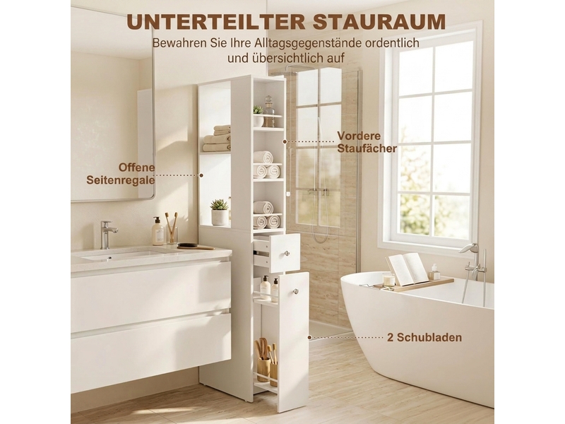  Colonne de salle de bain 2 tiroirs mdf blanc 18 x 40 x 135 cm  - Conforama E