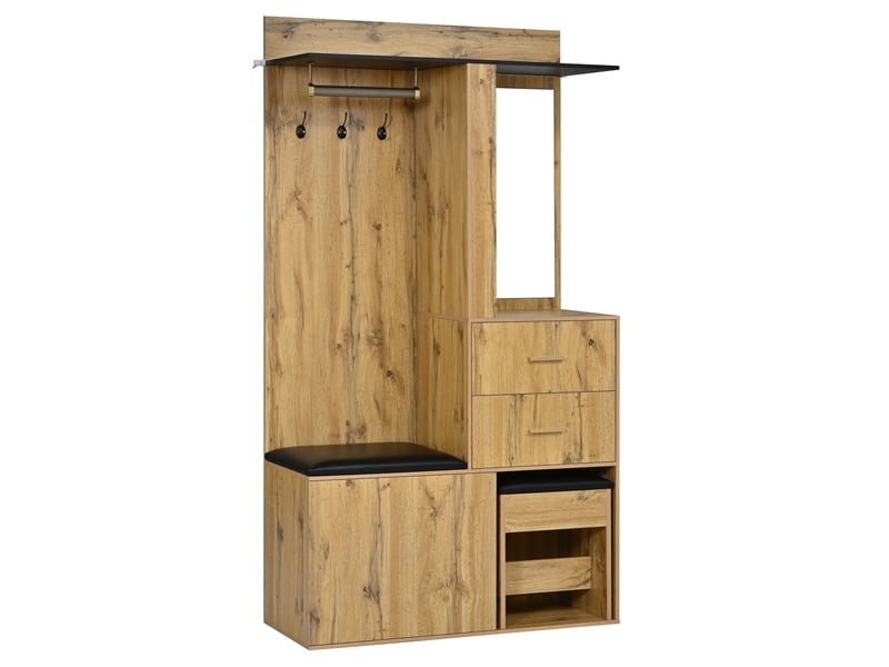 Meuble d’entrée avec miroir, éclairage led réglable par application, penderie, banc à chaussures et rangement  - Conforama D