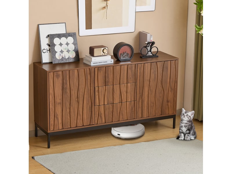  Buffet 150 x 40 x 80 cm bois foncé, 3 tiroirs, 2 portes, 2 étagères réglables pour rangement polyvalent  - Conforama B