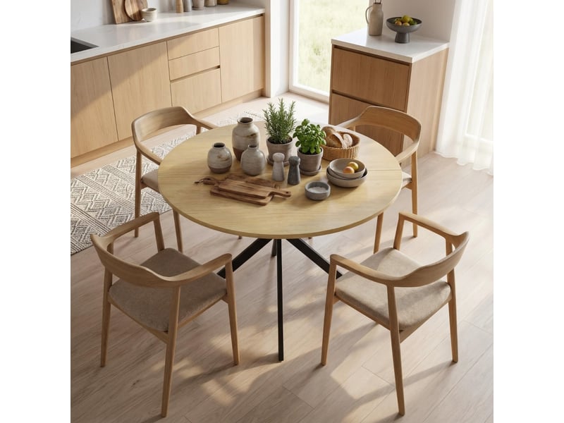 Table de salle à manger ronde pour 4 personnes, style industriel, pour cuisine et salle à manger, 100 cm - Conforama C