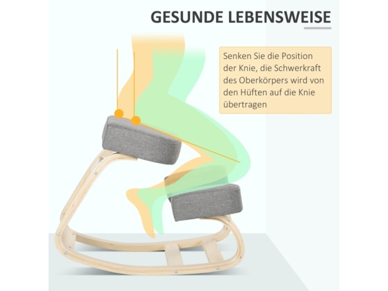  Chaise ergonomique à genoux, siège rembourré, bois de bouleau, gris, charge 120 kg  - Conforama D