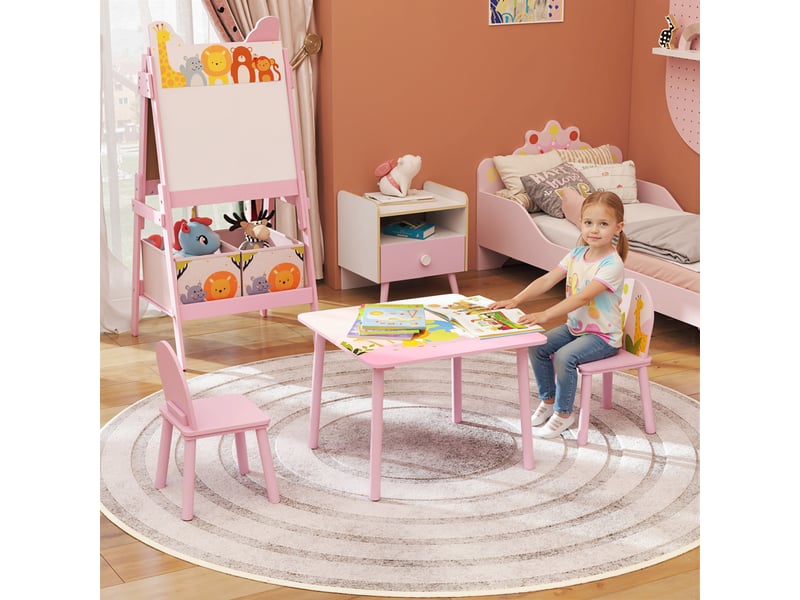  Table enfant avec chaise, ensemble table et 2 chaises en bois pour dessiner, jouer, rose, étudier  - Conforama D