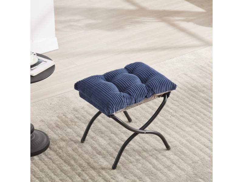  Fauteuil lounge 25x27x37 pouces avec ottomane structure en métal, doux et confortable revêtement flanellette bleu marine  - Conforama R