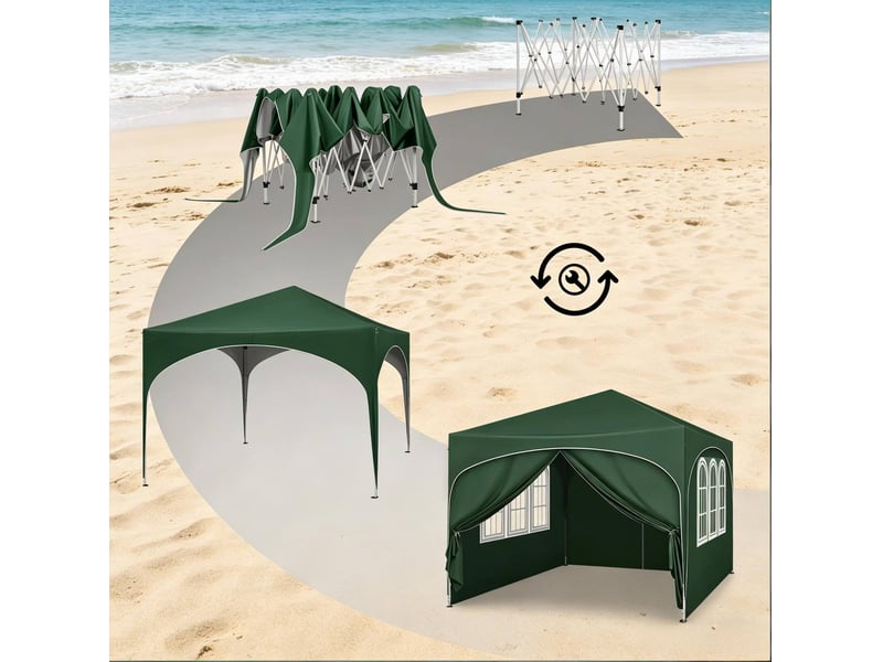  Tonnelle pliante 300 x 300 cm verte en tissu oxford, parois amovibles et protection uv pour extérieur  - Conforama D
