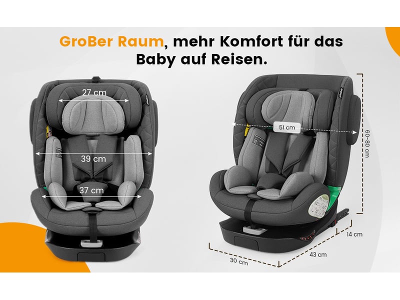  Siège auto enfant i-size 360° pivotant isofix avec top tether - grey, 40-150 cm  - Conforama D